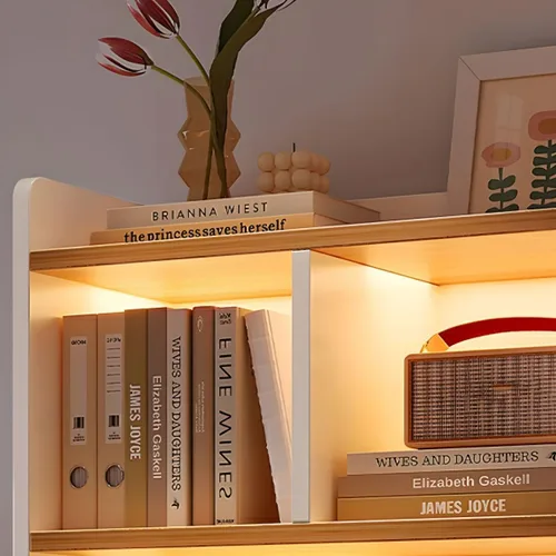 Miniatura 4 de Estantería moderna con cajones y armario de almacenamiento de madera con parte trasera cerrada, estantería independiente para oficina en casa, sin