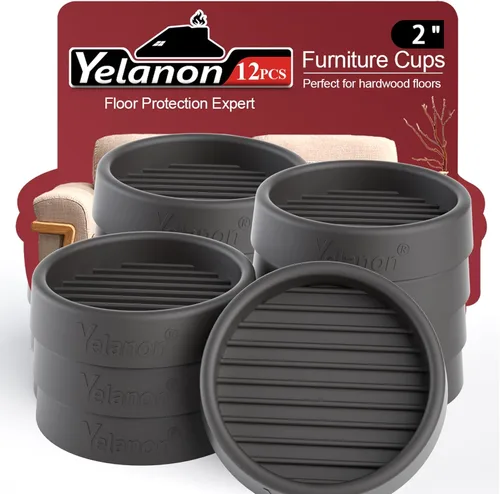 Yelanon Almohadillas antideslizantes para muebles, 12 posavasos de muebles de 2 pulgadas, agarres antideslizantes, patas de goma para muebles, Negro