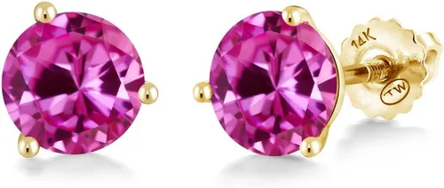 Miniatura 220 de Gem Stone King Aretes de Martini de oro amarillo de 14 quilates Aretes de tuerca de 3 puntas para mujeres y hombres Redondos de 0.236 pulgadas