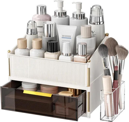 Miniatura 20 de INVSSENE Organizador de maquillaje apilable, almacenamiento de perfume para cuidado de la piel, lápiz labial cosmético, máscara facial, paletas
