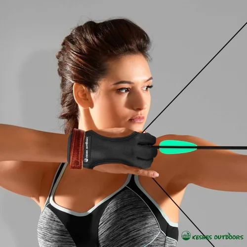 Miniatura 3 de Guante de tiro con arco – Lengüeta de tres dedos con protector de dedo de cuero duradero para arcos recurvos y largos – Protector cómodo