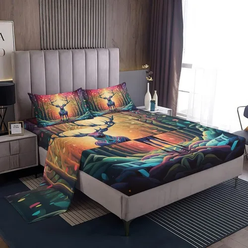 Miniatura 9 de Sábanas de ciervo tamaño Queen – Sábanas de cama con bandera estadounidense, microfibra suave, bolsillo profundo, sábanas y fundas de almohada Deer