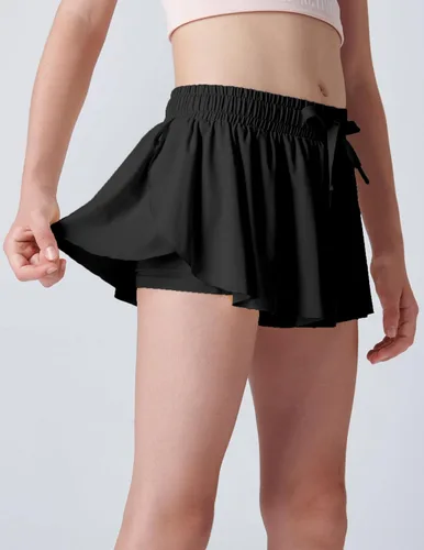 Miniatura 106 de Paquete de 3 pantalones cortos fluidos para niñas con forro de elastano, 2 en 1, faldas de mariposa para jóvenes, para fitness, correr, deportes