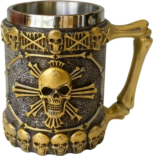 Miniatura 6 de Taza de café con diseño de calavera, taza de calavera, regalo DND, taza de cerveza vikinga de acero inoxidable de doble pared para beber, vaso