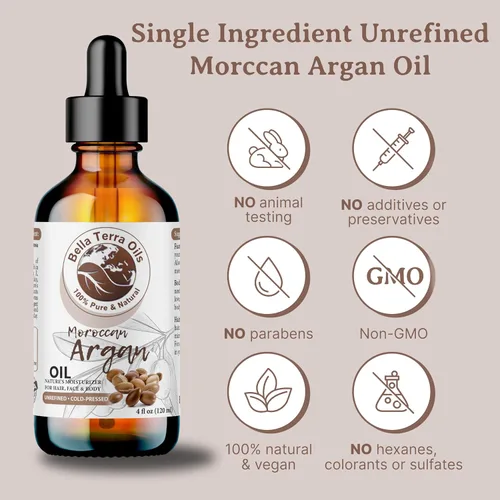 Miniatura 4 de Bella Terra Oils - Aceite de argán de 2 onzas - Aceite para el cabello encrespado, lleno de vitamina E y grasas Omega, el mejor suero para pieles