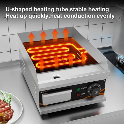 Miniatura 3 de Parrilla eléctrica comercial de 12 pulgadas, 1500 W con temperatura ajustable de 122 °F-572 °F, parrilla Teppanyaki antiadherente de acero