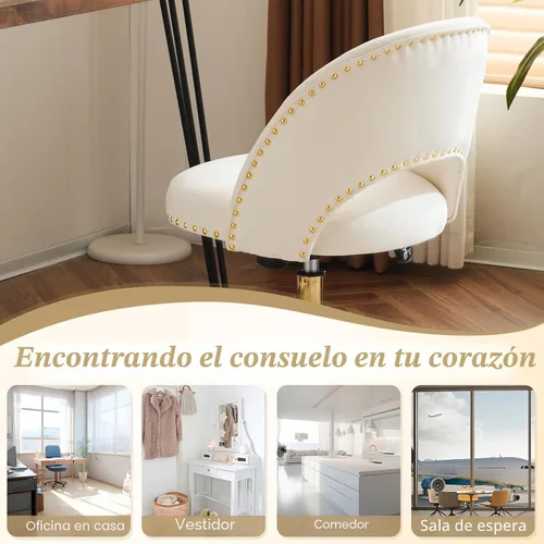 Miniatura 7 de VINGLI Silla de Oficina Pequeña de Terciopelo Moderna, Linda Silla de Escritorio con Ruedas, Base/Tachuelas Doradas, Cómoda Silla Giratoria sin
