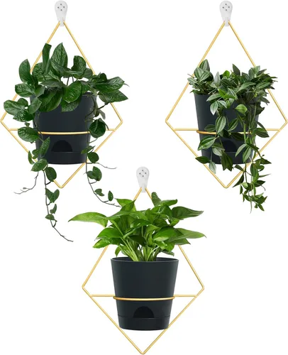 Miniatura 9 de Koalaime 3 juegos de macetas de pared para plantas de interior, macetas colgantes geométricas para plantas de interior, macetas de riego automático