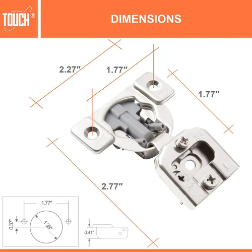 Miniatura 3 de TOUCH Bisagras compactas para gabinete (1 par, 2 piezas) de cierre suave, marco frontal superpuesto de 3/4 pulgadas, bisagra oculta para armario