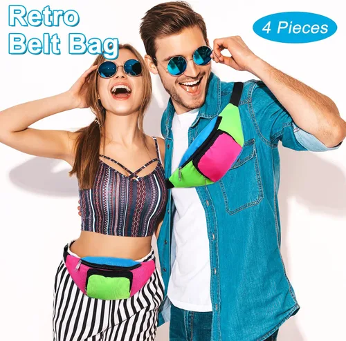Miniatura 7 de 4 unidades retro de neón de los años 80 y 90 Fanny 2 bolsillos retro riñonera de neón pequeña riñonera de neón de los años 90 disfraces para mujeres