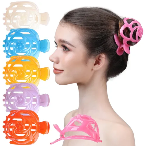 RC ROCHE - 6 piezas para hacer moños para mujer, clip de pinza para el cabello, nido de pájaro, ballerina, soporte redondo francés, cúpula de