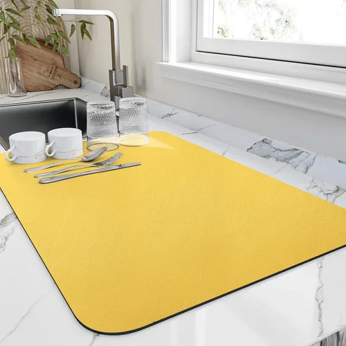 Miniatura 7 de HotLive Tapete de secado de platos para encimera de cocina, tapetes de drenaje resistentes al calor con respaldo de goma antideslizante, tapete