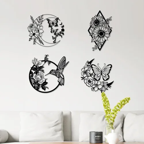 Miniatura 6 de ruelen Decoración de pared de metal con diseño de mariposa y luna, arte de pared bohemio floral para colgar en la pared en el hogar