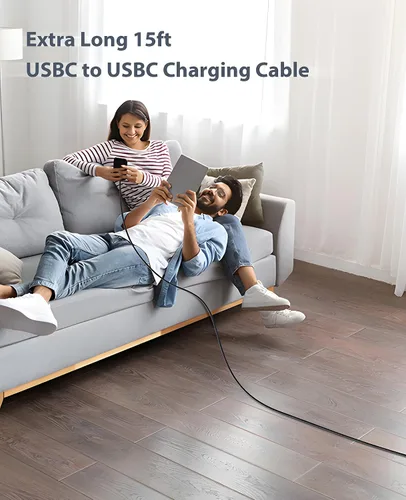 Miniatura 7 de Cable USB C a USB C extra largo de 100 W [paquete de 15 pies/2 unidades] Cable de carga rápida compatible con iPhone 17/17 Pro Max, iPhone 16 Negro