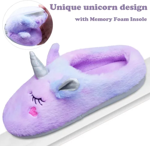 Miniatura 4 de EDCYF Pantuflas de felpa para niña, cómodas, de piel sintética, suela de goma antideslizante, zapatos de casa para dormitorio de niños, zapatos
