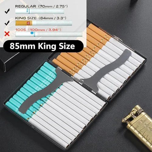 Miniatura 3 de Caja de cigarrillos de metal, paquete de 2 cajas de cigarrillos para 20 cigarrillos de 3.346 in, tamaño regular, para hombres y mujeres