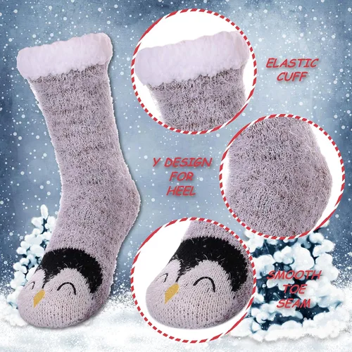 Miniatura 4 de DYW Women Winter Thick Slipper Socks with Grippers Non Slip Warm Fleece Lining Fluffy Fuzzy Socks Christmas Gifts