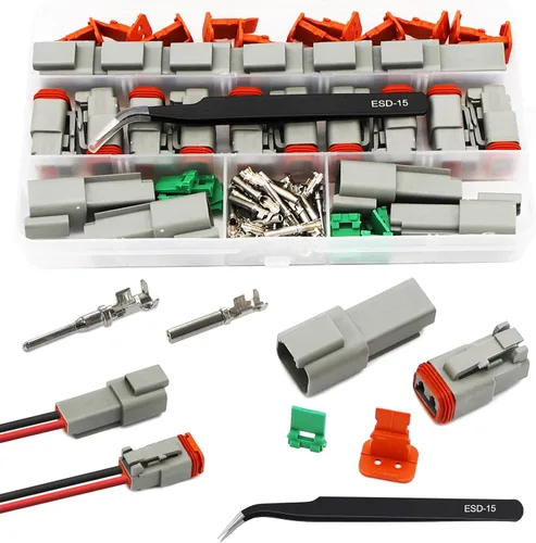 Kit de Conectores Deutsch de 2 Pines 10 Juegos, Kit de Conector DT Gris, Conectores de Cable Impermeables para Automóviles de 2 Pines, Kit de