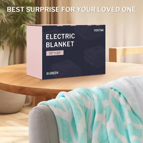 Miniatura 7 de VENTIMI Manta eléctrica con calefacción, manta térmica de 50 x 60 pulgadas con 5 niveles de calor y apagado automático de 3 horas, mantas de Verde