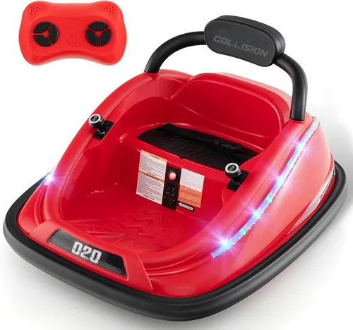 Miniatura 10 de OLAKIDS Coche chocador para niños pequeños, juguete eléctrico de 12V para montar con control remoto, vehículo a batería de carreras para bebé, Rosa
