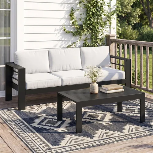 Miniatura 17 de Solaste Aluminum Patio Sofa with Coffee Table,3 PCS Patio Furniture Set with Cushions, All-Weather Outdoor Sofa for Balcony, Deck, Backyard, Porch