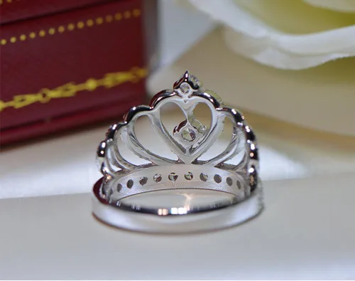 Miniatura 4 de Tenfit, anillo corona de plata 925, con CZ incrustado de moda, bisutería de compromiso, anillo de boda, para mujer