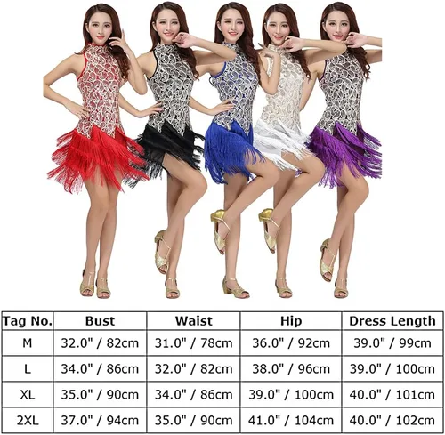 Miniatura 3 de Vestido de flecos para mujer, cuello alto, lentejuelas con purpurina, vestidos de baile latino, vestido de baile vintage de los años 20 para adultos