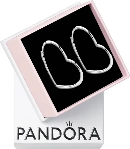 Miniatura 2 de PANDORA Aretes de aro con forma de corazón asimétrico, aretes clásicos para mujer, gran regalo para ella, hechos con plata de ley, con caja