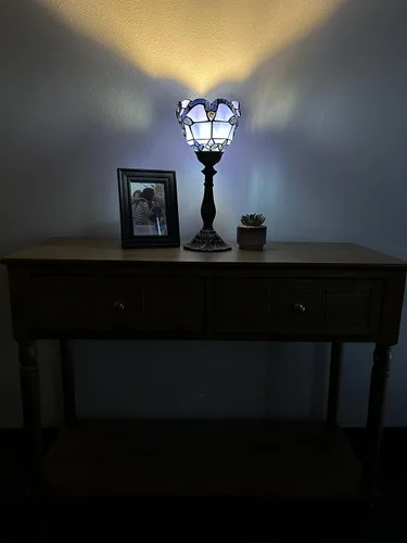 Miniatura 3 de Tiffany - Mini lámpara de mesa con antorcha azul, estilo barroco, lavanda, vitral, incluida, bombilla LED para sala de estar, comedor, dormitorio