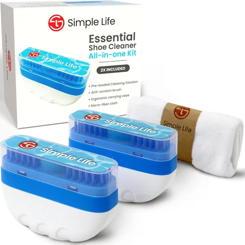 Simple Life Kit de limpiador de zapatos 3 en 1 Limpiador de zapatos espumoso de tamaño de viaje Cepillo de zapatos antiarañazos y paño de limpieza