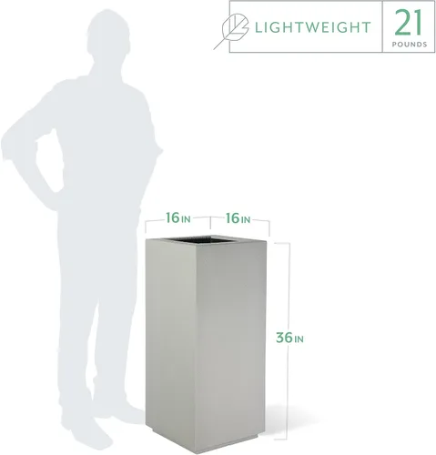 Miniatura 2 de PolyStone Kensington - Maceta con pedestal, 16 x 16 x 36 pulgadas, maceta alta y ligera para interiores y exteriores, resina moderna de aspecto
