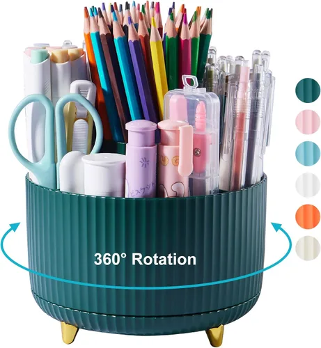 Miniatura 14 de Organizador de escritorio para lápices y bolígrafos, 5 ranuras, rotación de 360 grados, organizadores de escritorio para lápices y bolígrafos