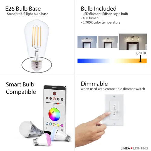 Miniatura 8 de Linea di Liara Primo - Lámpara de techo de fábrica industrial con pantalla de cristal y cordón de tela expuesta, dosel de 5 pulgadas– Downlight