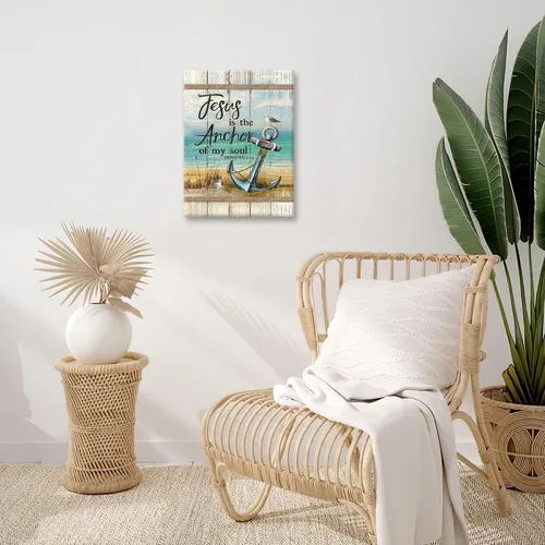 Miniatura 5 de Arte de pared de ancla de playa cristiana, escritura náutica costera, lienzo impreso con versículos de la Biblia, cuadros enmarcados, regalos