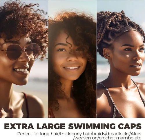 Miniatura 6 de Gorro de natación extra grande para mujeres y hombres, adultos, jóvenes, gorro de natación de silicona impermeable para cabello muy largo, cabello