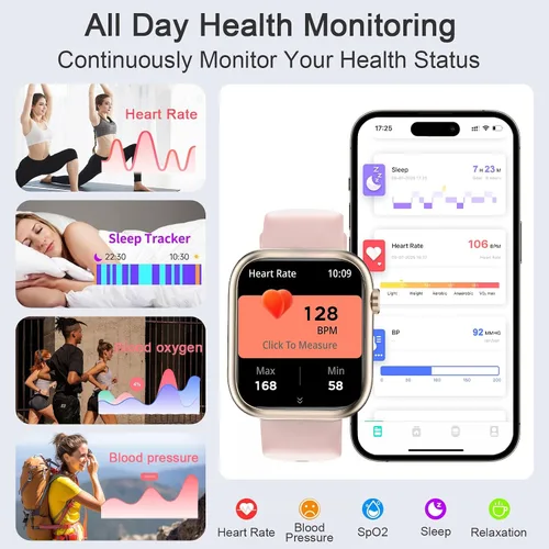 Miniatura 4 de Relojes Inteligentes para Hombres y Mujeres (Contestar/Hacer Llamadas), Reloj de Fitness con Batería de 7 Días con Monitor de SpO2/FC/Sueño/PA, Más