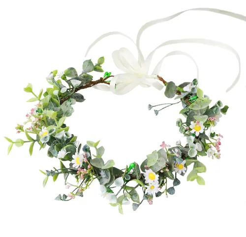 Miniatura 13 de Corona floral para mujer, diadema floral para el cabello, corona de flores, halo bohemio, fiesta, baile de graduación, fotos