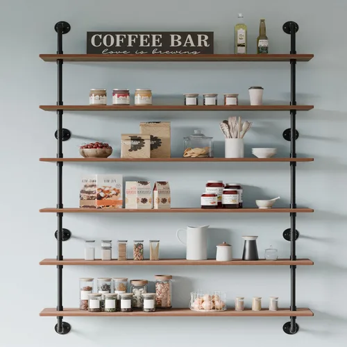Miniatura 57 de HDDFER - Estantería industrial para tuberías rústicas en blanco, estantes de pared de tubería industrial con tablas de madera, estantes flotantes