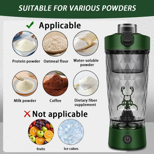 Miniatura 4 de PROCHAIN Botella agitadora eléctrica de proteínas, mezclador de batidos de proteínas, taza de mezcla automática portátil para preentrenamiento, Verde