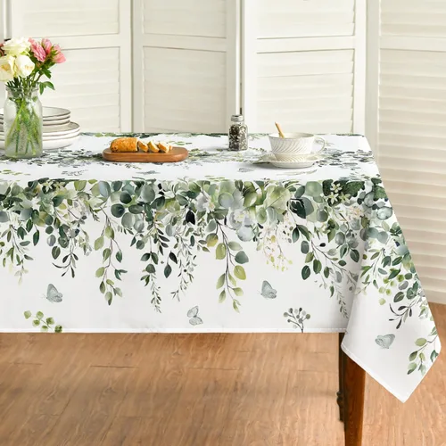 Miniatura 11 de Horaldaily Mantel de primavera rectangular de 52 x 70 pulgadas, mantel floral de eucalipto azul para decoración de fiestas, pícnic, cenas