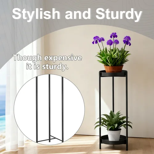 Miniatura 4 de Soporte para Plantas de 30", Soporte de Metal de 2 Niveles para Flores y Plantas con 2 Bandejas Extraíbles para Interior o Exterior, Exhibidor