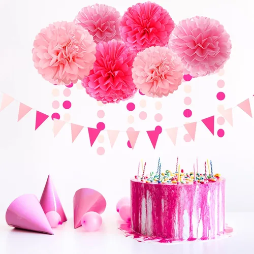 Miniatura 5 de Galentines - Decoraciones de fiesta de color rosa intenso para el día de San Valentín, 23 piezas de cumpleaños para niña, baby shower, serpentinas