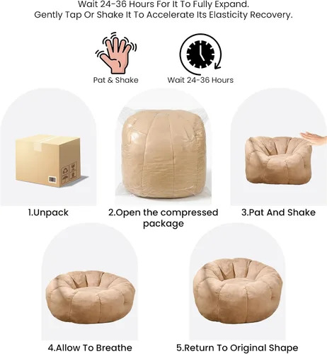 Miniatura 7 de Sillas Puf para Adultos, Silla Puf de Lectura para Adolescentes con Reposabrazos de Pétalos, Cómoda Silla Puf Esponjosa de Piel Sintética