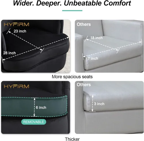 Miniatura 7 de Hyfirm Silla decorativa moderna negra, sillón giratorio de barril para sala de estar, sillas cómodas de terciopelo con botones, asiento de sofá