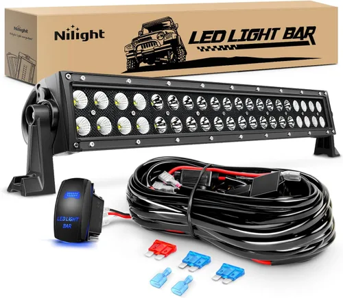 Nilight Barra de luz LED de 22 pulgadas, 120 W, combo de luces de conducción de 12 V, interruptor basculante de 5 pines, kit de arnés de cableado de