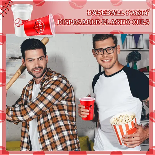 Miniatura 5 de Norme 48 piezas Suministros para fiesta de béisbol a granel 16 oz Vaso de plástico grueso desechable para fiesta de béisbol para bebidas frías