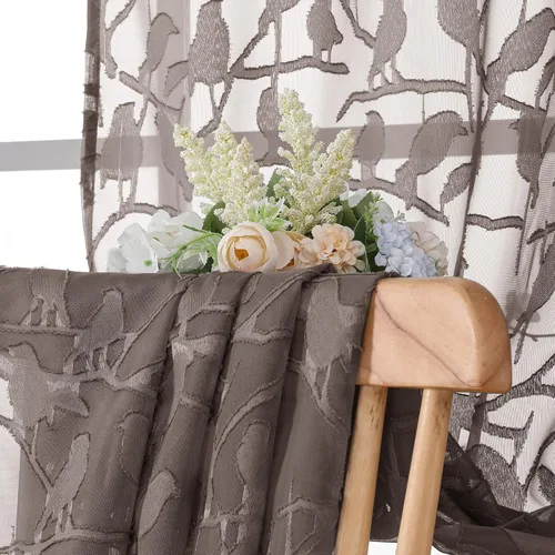 Miniatura 4 de OVZME Anji - 2 paneles de cortinas traslúcidas de gasa marrón de 72 pulgadas de largo para dormitorio, doble bolsillo para barra, tela ligera