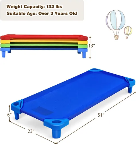Miniatura 6 de KOTEK Catres apilables para niños, catres portátiles para niños pequeños, 52 pulgadas de largo x 23 pulgadas de ancho, listas para montar, ahorro
