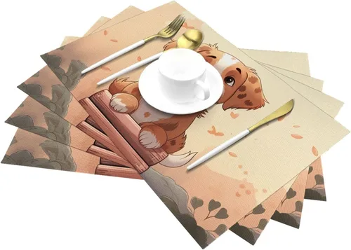 Miniatura 6 de 6 PCS PVC Placemats Set Place Mats Cartoon Dog Non-Slip Weave Place Mats 12" x 18" Farmhouse Table Mat Set for Family Dinners Wedding Parties