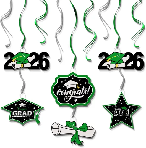 Miniatura 10 de LINGTEER Congrats Grad, Class of 2026 Swirls Streamers – 12 piezas para la escuela/hogar 2026 decoración de graduación espirales de graduación – Azul